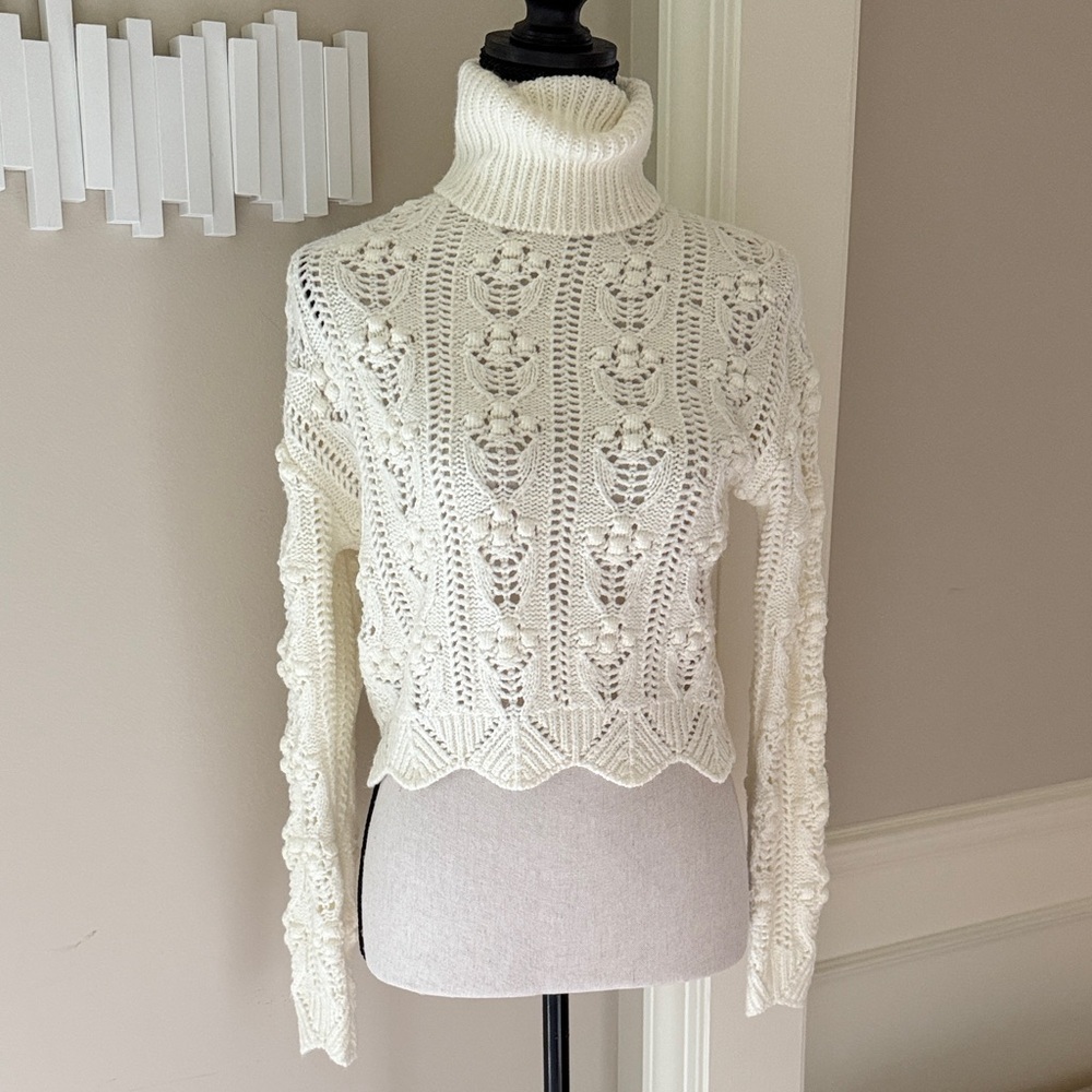 RW & Co Cream Ivory Chunky Knit Turtleneck Sweater Women's XS